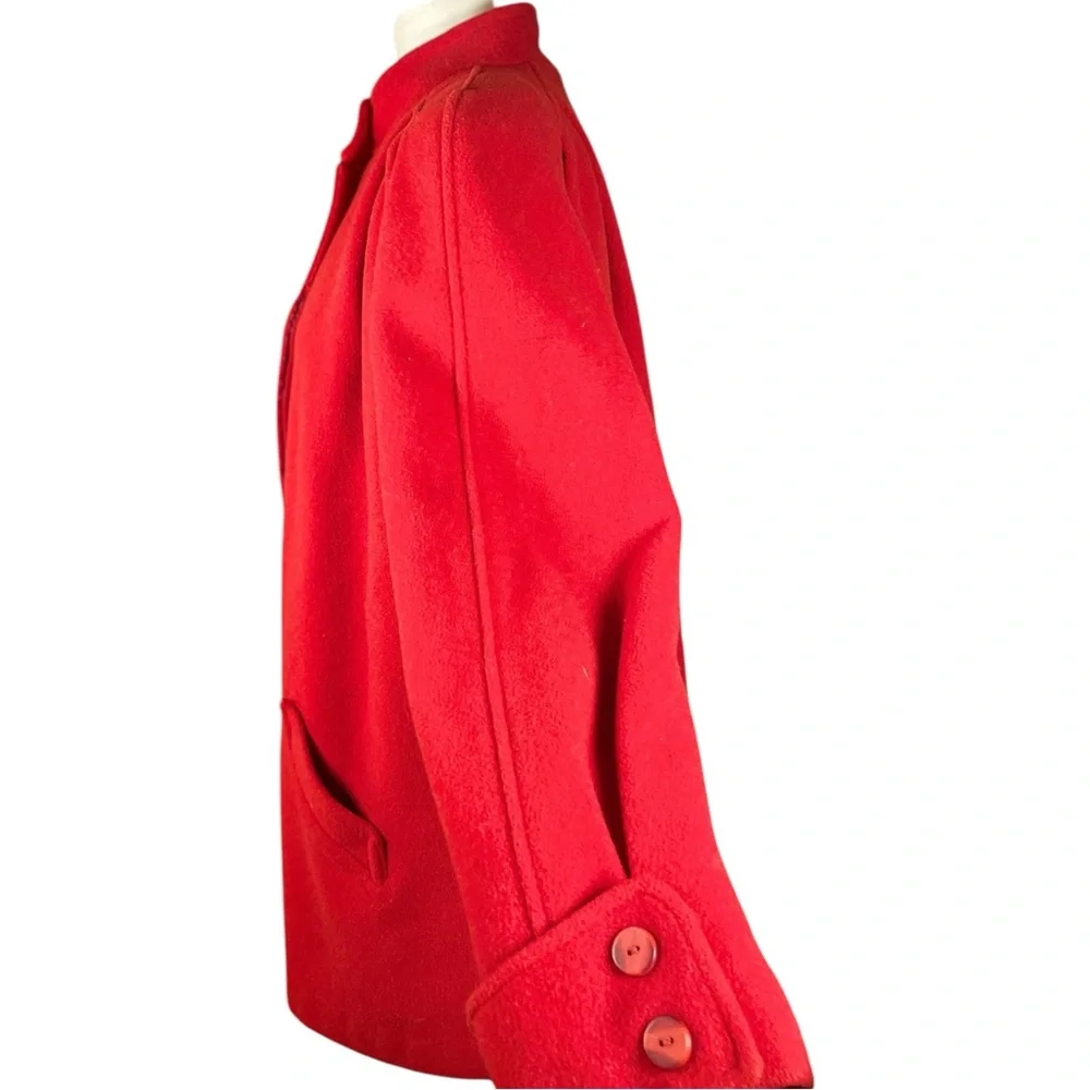 100% Wool Swing Coat Cape coat, size unknown. Vintage red stand up high collar - Picture 8 of 16